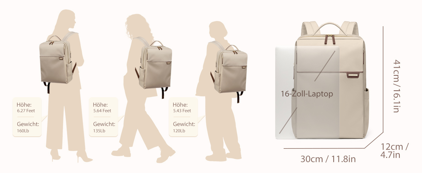 Рюкзак для ноутбука 16 дюймів, водонепроникний, для чоловіків та жінок, для подорожей, школи, велосипеда та повсякденного використання, кольору абрикос