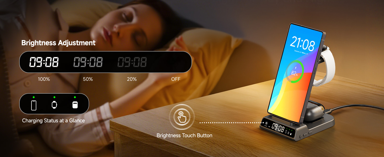 Бездротова зарядка leQuiven 3-в-1 для Samsung Galaxy S25 Ultra, S24, S23, Z Fold/Z Flip 7, Galaxy Watch 8/7/6/5/4, Galaxy Buds3 Pro (Tech Grey)