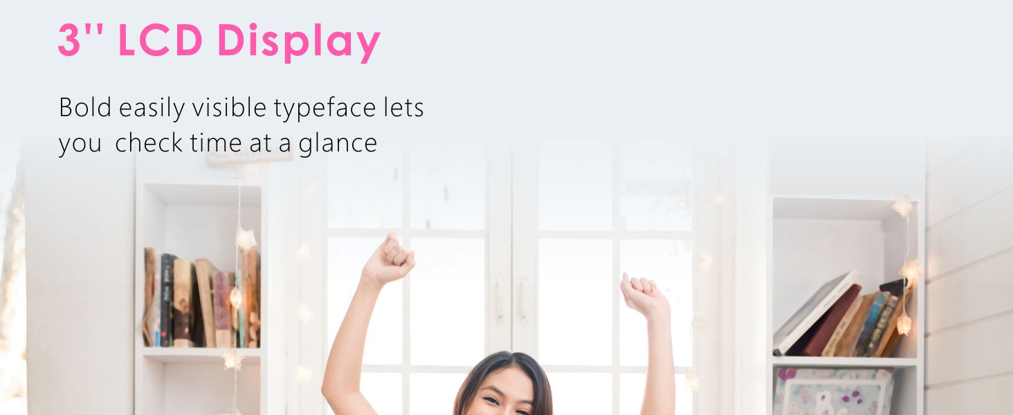 Цифровий туристичний годинник Plumeet з будильником, софт-нічником та великим дисплеєм, рожевий