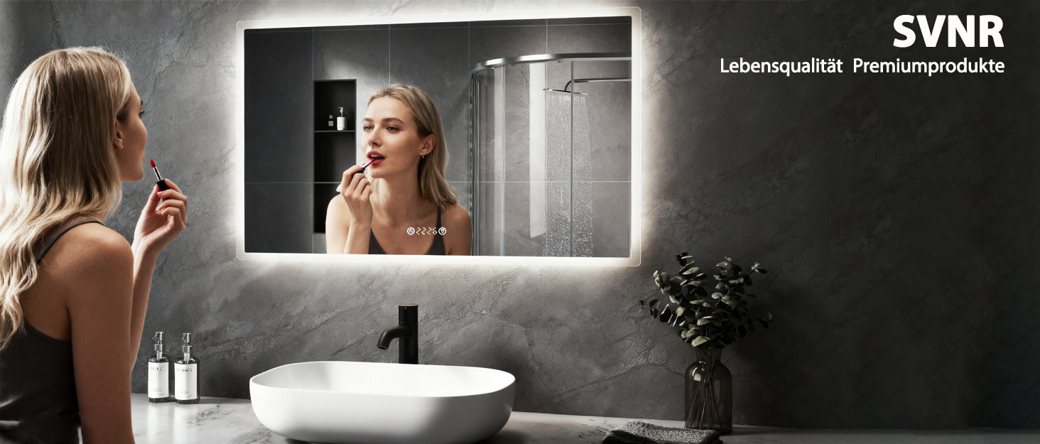 Дзеркало для ванної кімнати SVNR з підсвічуванням, 40x60 см, LED, алюмінієва рама, захисне скло, матові краї, IP44, енергозберігаюче