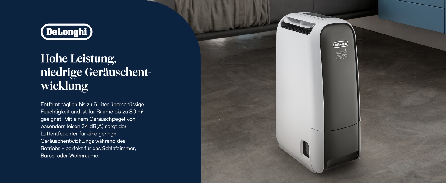 Зволожувач повітря De'Longhi Tasciugo AriaDry Light - портативний, з іонізатором, 16л/день, сушка білизни, сірий (DNS65)