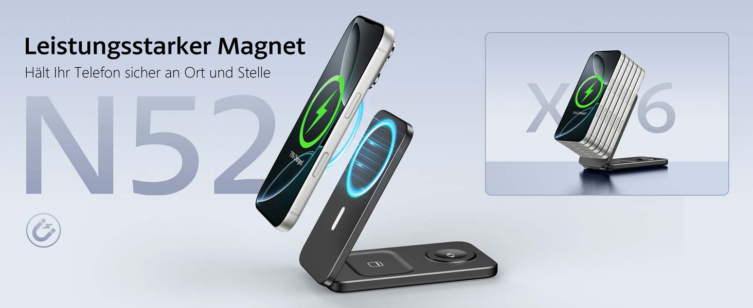 Магнітна зарядна станція 3-в-1 для Apple Watch, iPhone 17/16/15/14/13/12 та AirPods (Чорна) | MagSafe сумісна
