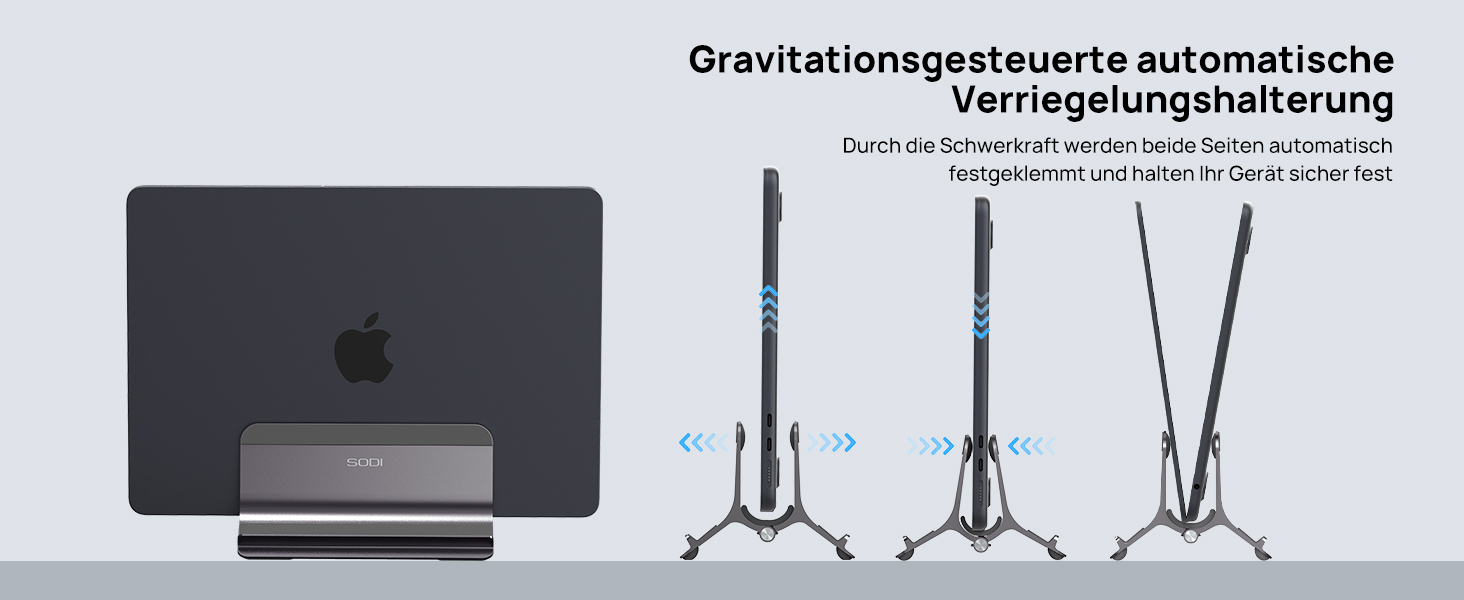 Підставка для ноутбука SODI вертикальна, автоматична, з алюмінію, для MacBook Pro/Air, ноутбуків, планшетів, телефонів (сіра)