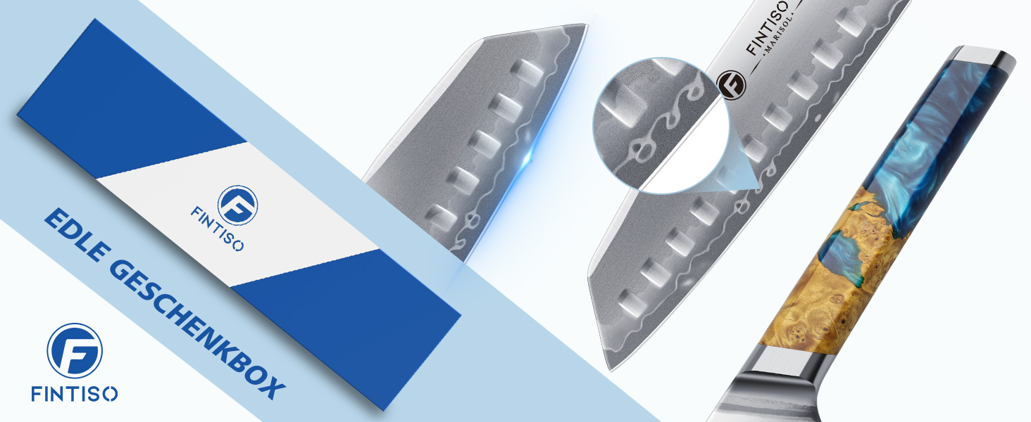 Японський кухонний ніж FINTISO Santoku 20 см, сталь S35VN, 7 шарів, ручка з дерев'яної смоли - ідеальний подарунок