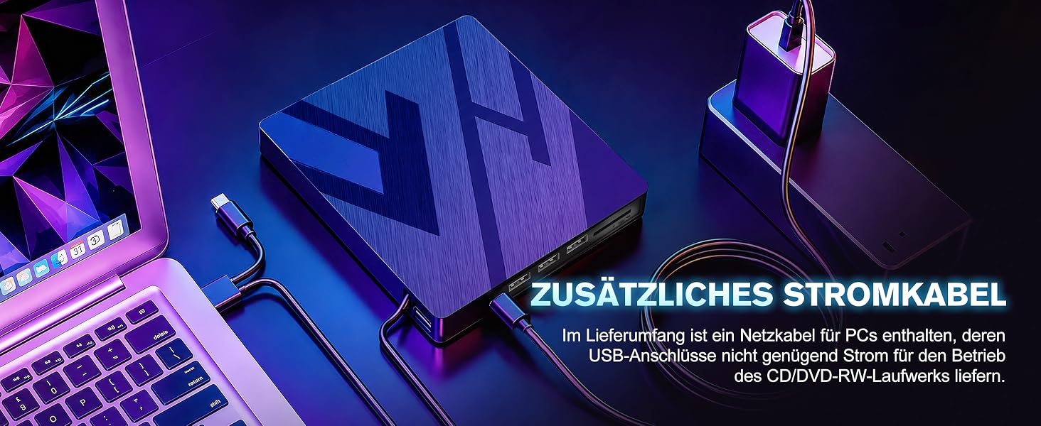 Зовнішній CD/DVD привід varkda USB 3.0 та USB-C, портативний оптичний накопичувач та записувач для ноутбука, ПК, Mac, Windows, Linux (8 в 1, чорний)