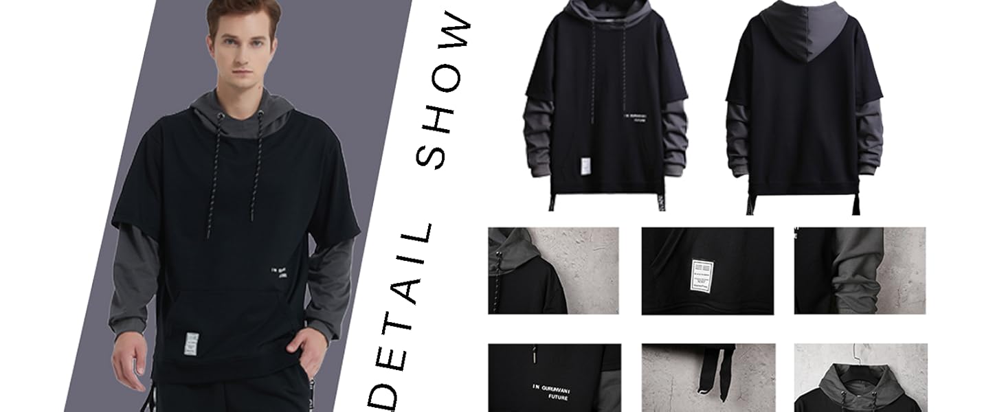 Худі чоловіче GURUNVANI з па́тчворком, чорний, розмір S