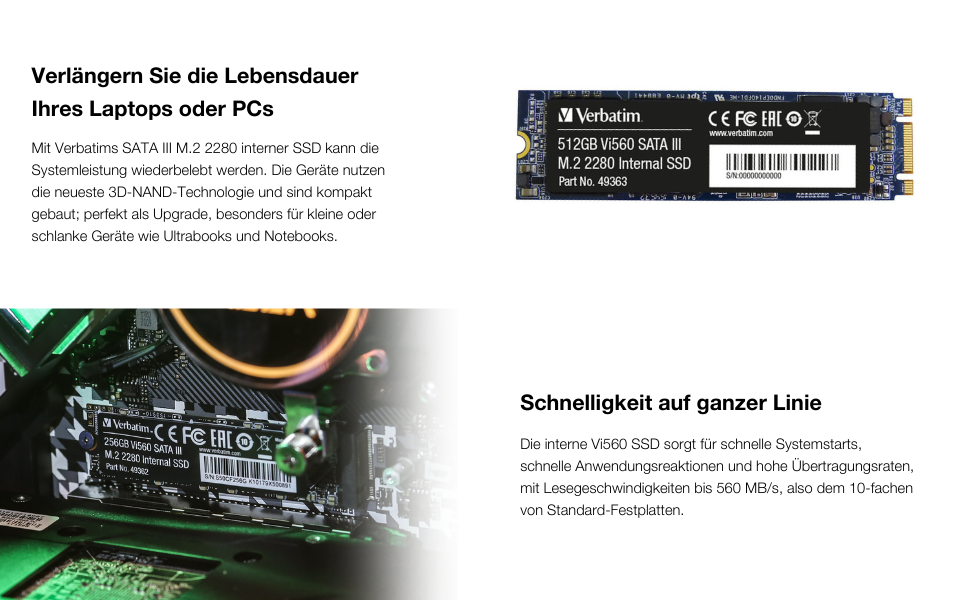 SSD Verbatim Vi560 S3 512GB SATA III M.2 2280 - Внутрішній SSD накопичувач для ноутбука та ультрабука