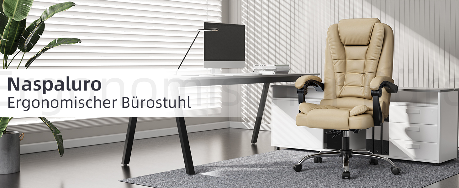 Крісло для офісу та дому Naspiro Chefsessel: ергономічне, з високою спинкою, регульоване по висоті, з підлокітниками, функція нахилу, обертове, хакі (без підставки для ніг)