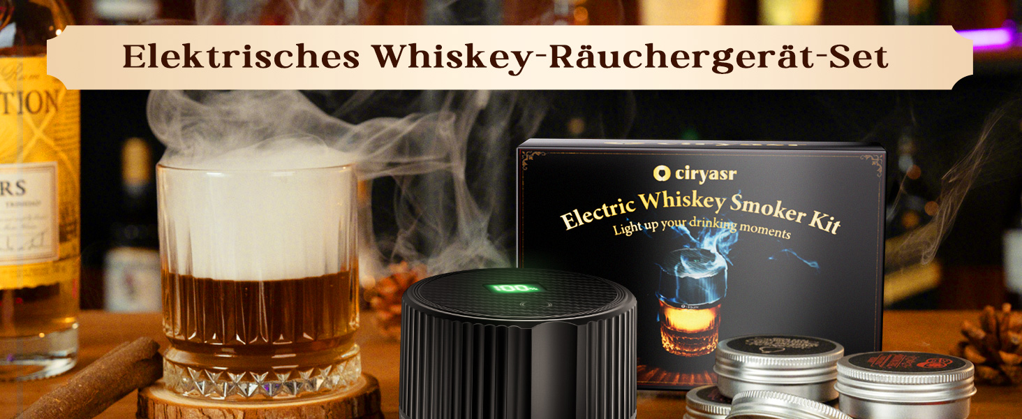 Набір для копчення коктейлів CIRYASR, електричний, без бутану, з 6 смаками, RGB-підсвічування, для віскі, бурбон, як подарунок для чоловіків