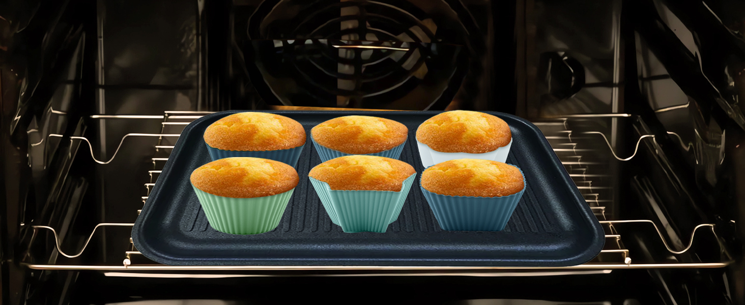 24 Силіконові Формочки для Маффінів, 6 Типів, Багаторазові, Антипригарні, для Випікання, Сумісно з Посудомийною Машиною (4 кольори)