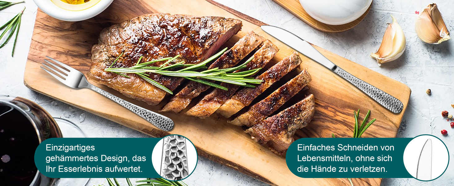 Набір столових приборів Joyfair на 6 осіб (60 предметів), нержавіюча сталь, з молотком, ніж, виделка, ложка, елегантний столовий прибор для дому/вечірки/ресторану, блискучий, придатний для миття в посудомийній машині