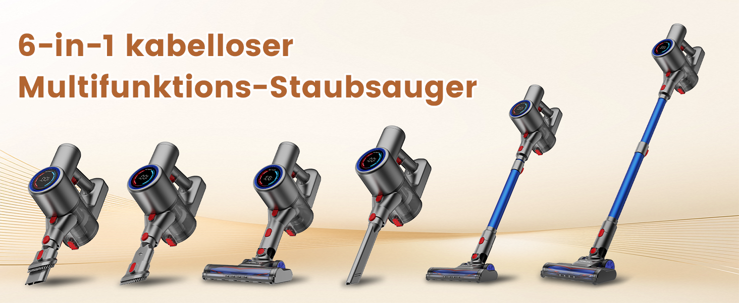 Версліф: Бездротовий акумуляторний пилосос 500W, 45 хв роботи, 40kPa, з LED-дисплеєм, для дому, авто, прибирання шерсті тварин, синій