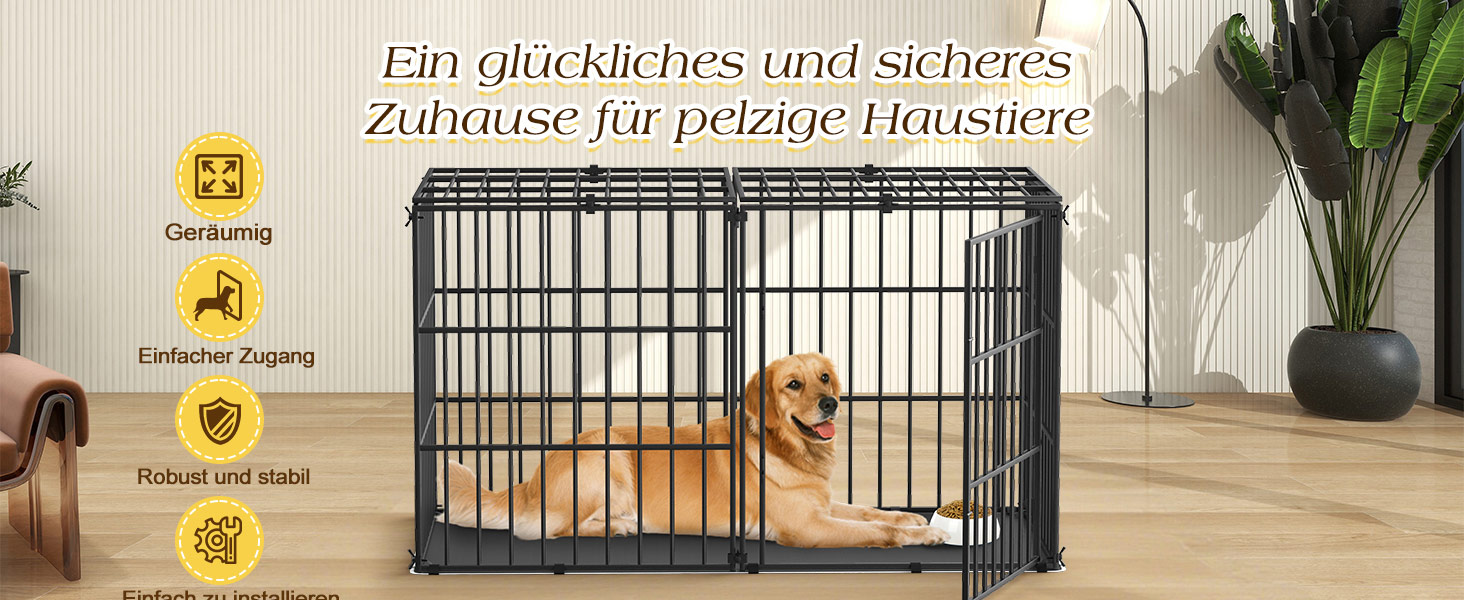 Міцний собачий переносний клітка Pawaboo 56 дюймів: надійний, анти-гризун, з килимком, металевий вольєр для собак з замком, чорний