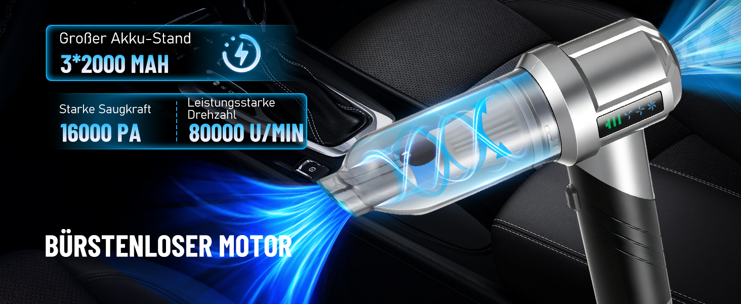 Акумуляторний пилосос ручний бездротовий 16000Pa 4-в-1 для дому, авто, офісу та тварин з 9 насадками та LED-дисплеєм