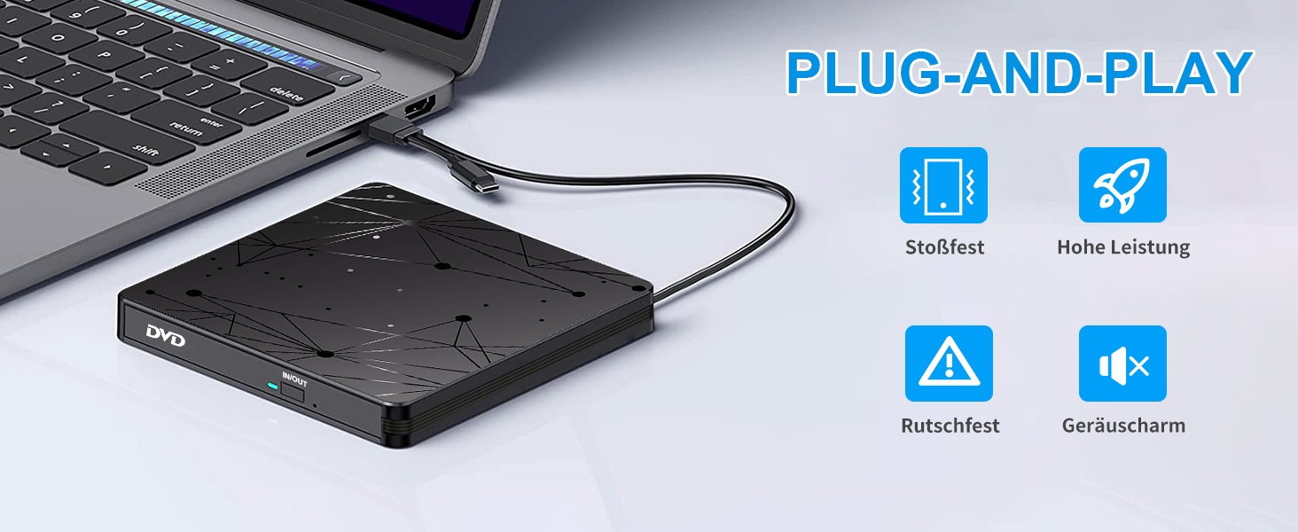 Зовнішній CD/DVD привід LMEN з USB 3.0 для ноутбука та ПК, портативний DVD-записувач CD-ROM, низький рівень шуму, сумісність з Windows, Linux, MacBook