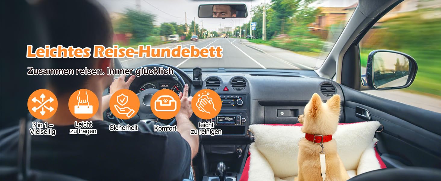 Автокрісло для собак 3-в-1 – переносна лежанка для маленьких собак, з м'яким матрацом, для переднього або заднього сидіння, внутрішнє та зовнішнє використання (червоний)