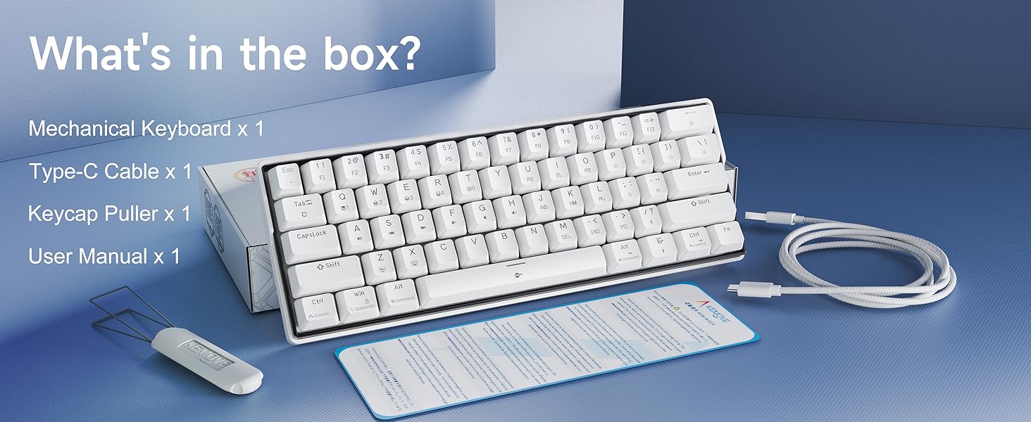 KEMOVE K61SE - Механічна ігрова клавіатура: 61 клавіша, Red Switch, RGB, Anti-Ghosting, US-Layout, для PC, білий корпус