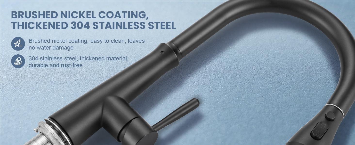 Кран кухонний iVIGA висувний з душем, водоспад, 360° поворот, мікшер, 3 режими, брашований нікель