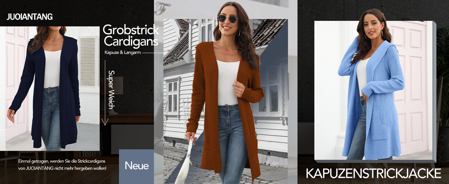 Жіночий трикотажний кардиган JUOIANTANG з довгими рукавами, кишенями та капюшоном, сірий, S-XXL