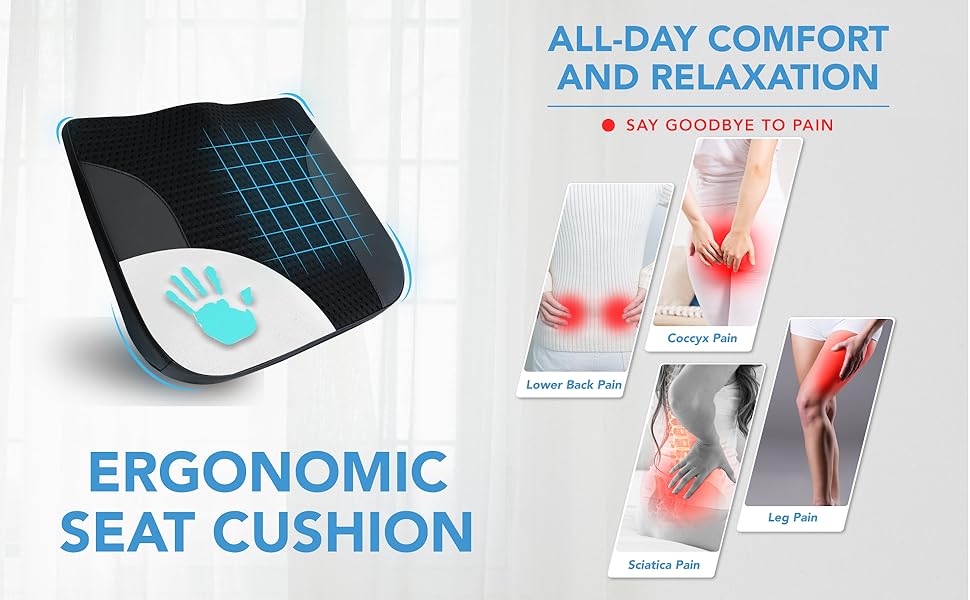 Автомобільне сидіння з Memory Foam для полегшення болю в куприку та попереку. Підходить для авто, вантажівки, офісу, інвалідного візка. Чорний колір.