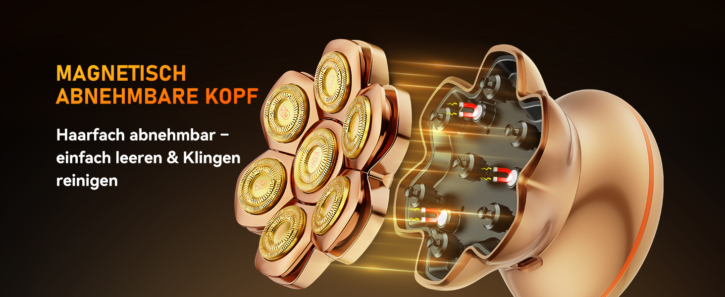 Професійний електричний стайлер для гоління голови 7D PRO Glatzen Rasierer для чоловіків. Водонепроникний (IPX6), з плаваючою головкою, акумулятор 1400mAh, швидкість 8800RPM, золота головка, USB-C, 0 мм