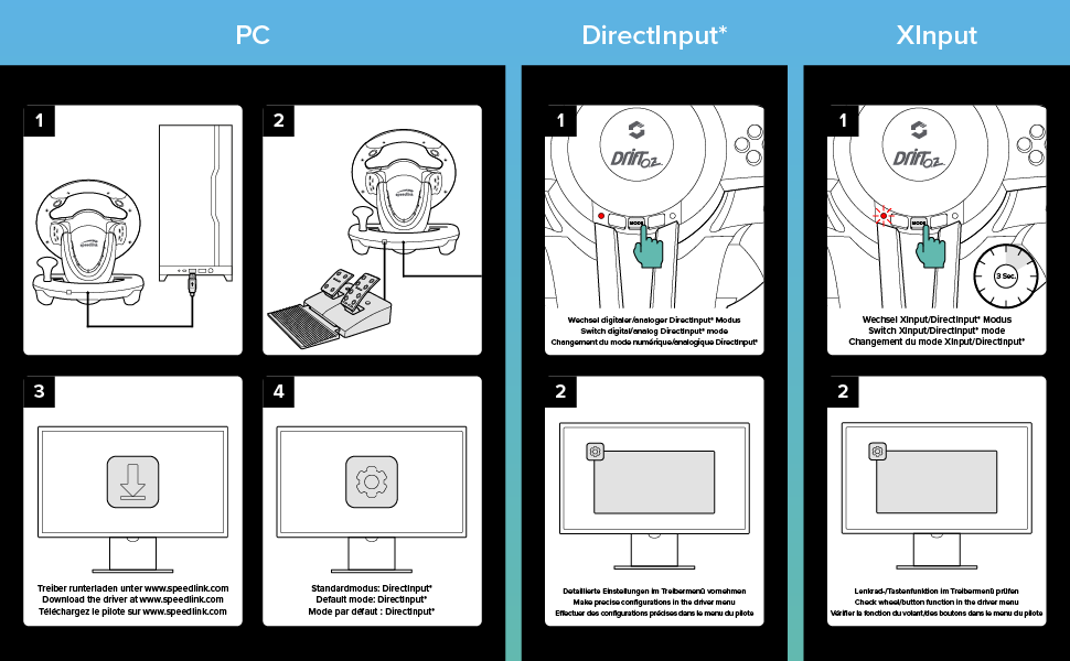 Speedlink DRIFT O.Z. Racing Wheel - Гоночний кермо з педалями та перемиканням передач для ПК, Force Feedback, чорний/оранжевий