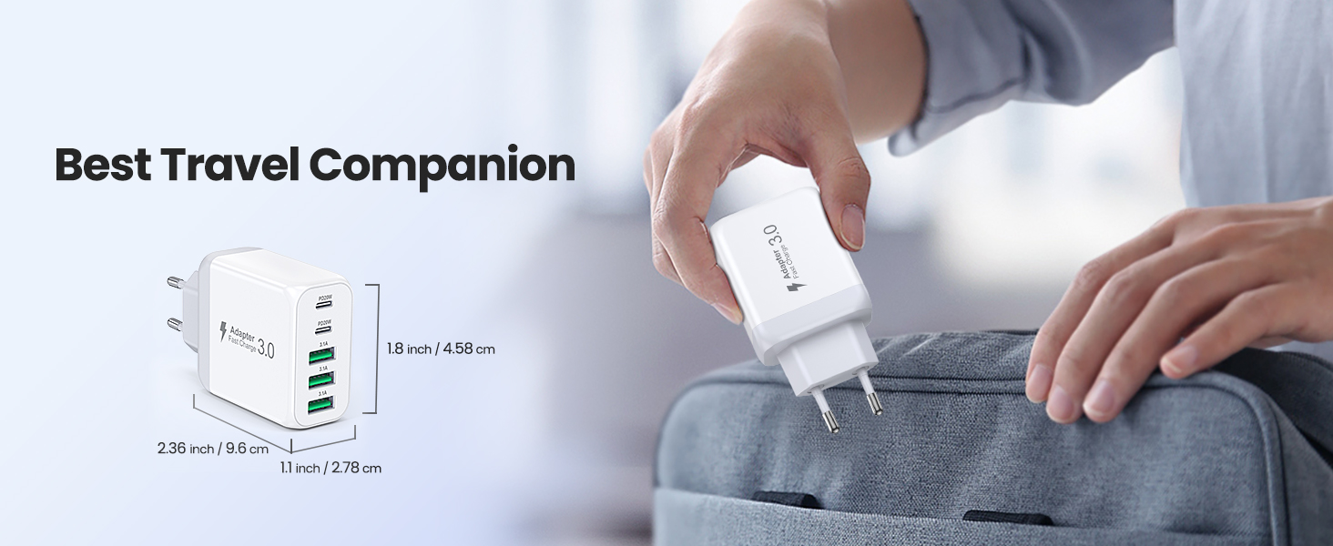Мережевий зарядний пристрій USB-C з 5 портами, швидка зарядка, білий. Заряджає iPhone, Samsung Galaxy, Google Pixel та інші пристрої.