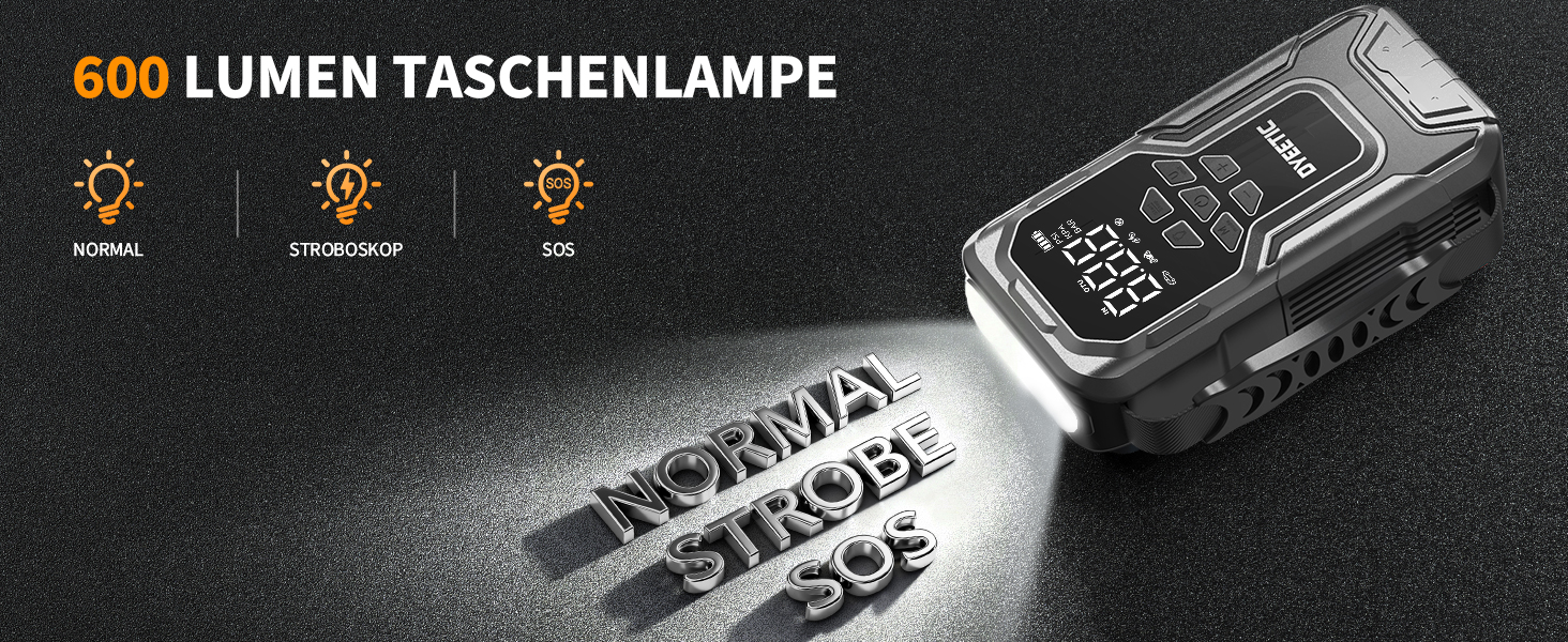 Powerbank Starthilfe 6000A з компресором 150PSI: портативний пусковий пристрій для авто/мото (бензин, 10.0L дизель) з LED ліхтариком QC3.0, срібний