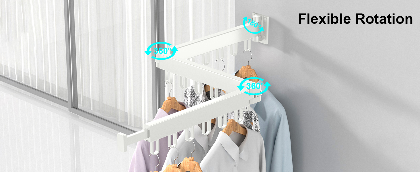 Висувна сушарка для білизни на стіну з гачками. Компактна сушарка для балкона, білизни, ванної кімнати, спальні (Біла, 3 складаних секції)