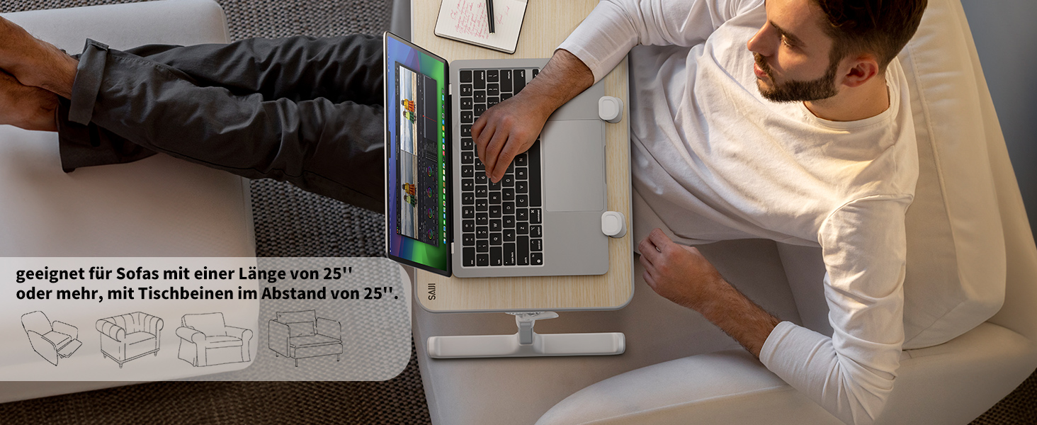 Приставний столик SAIJI для ноутбука з регулюванням висоти, 5 рівнів, складаний, для дивану/підлоги, 52*30 см, теак, 60*33 см