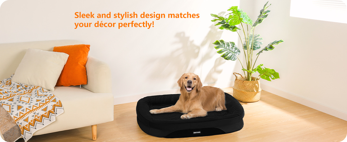 Ортопедичне ліжко для собак, ліжко-софа для собак, подушка з валиком по периметру, неслизьке дно, кошик для собак, знімне та пральне, для собак середніх та великих порід, 106 x 79 x 17 см, чорний