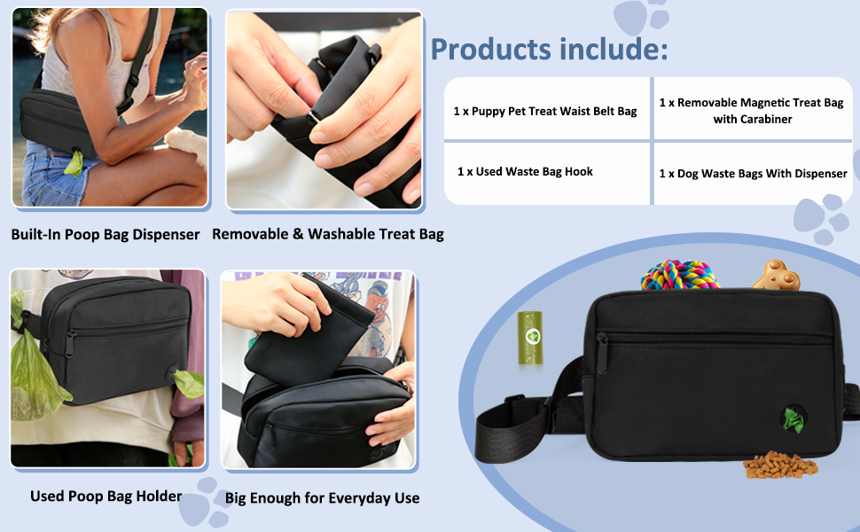 Сумка для собак з карабіном, сумка для тренування цуценят з відділенням для ласощів та тримачем для пакетів для вигулу, зручна сумка для перенесення ласощів для тварин з регульованим поясним ременем (Бежева)