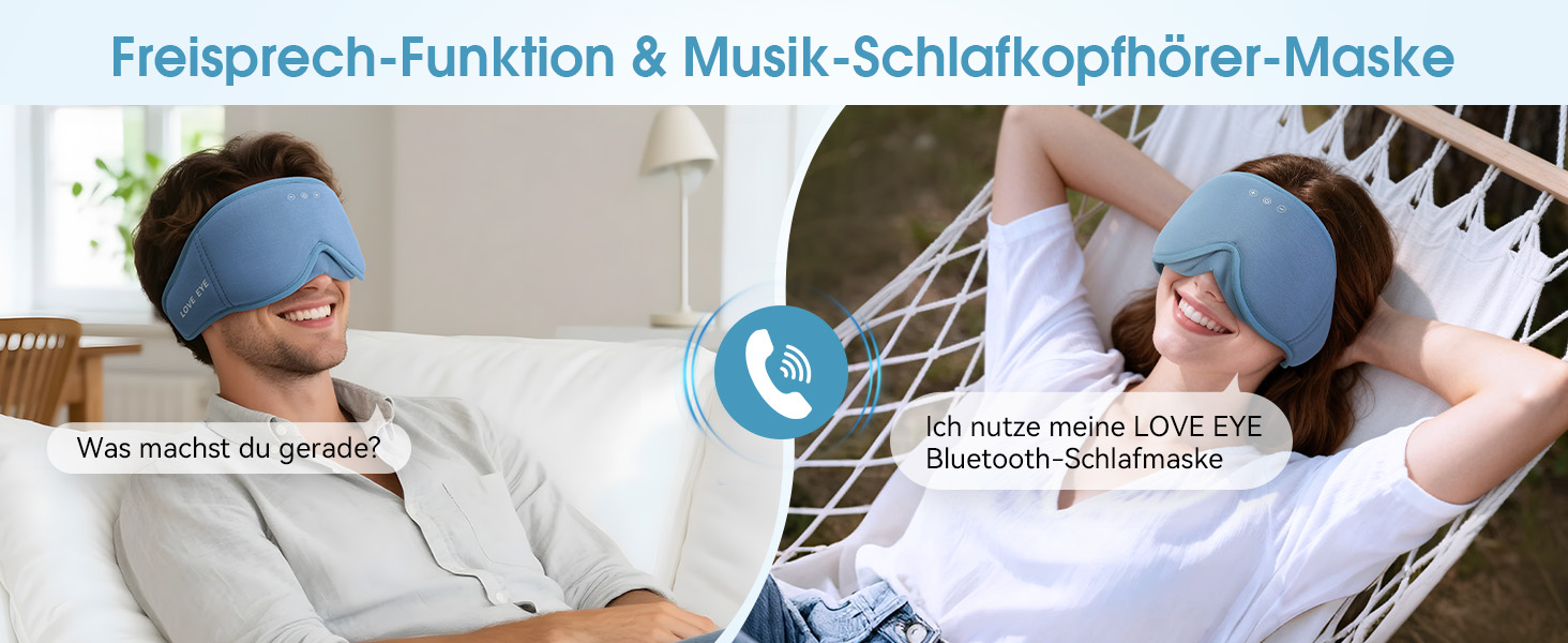 Маска для сну з навушниками LOVE EYE Bluetooth, 3D для зручного сну на боці, бамбукова тканина, чорний/синій (Enzianblau)