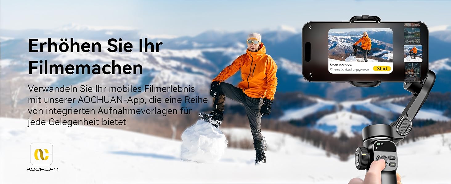 Стабілізатор для смартфона AOCHUAN X2: 3-осьовий гімбал з OLED-дисплеєм та 7.8-дюймовою штангою, чорний