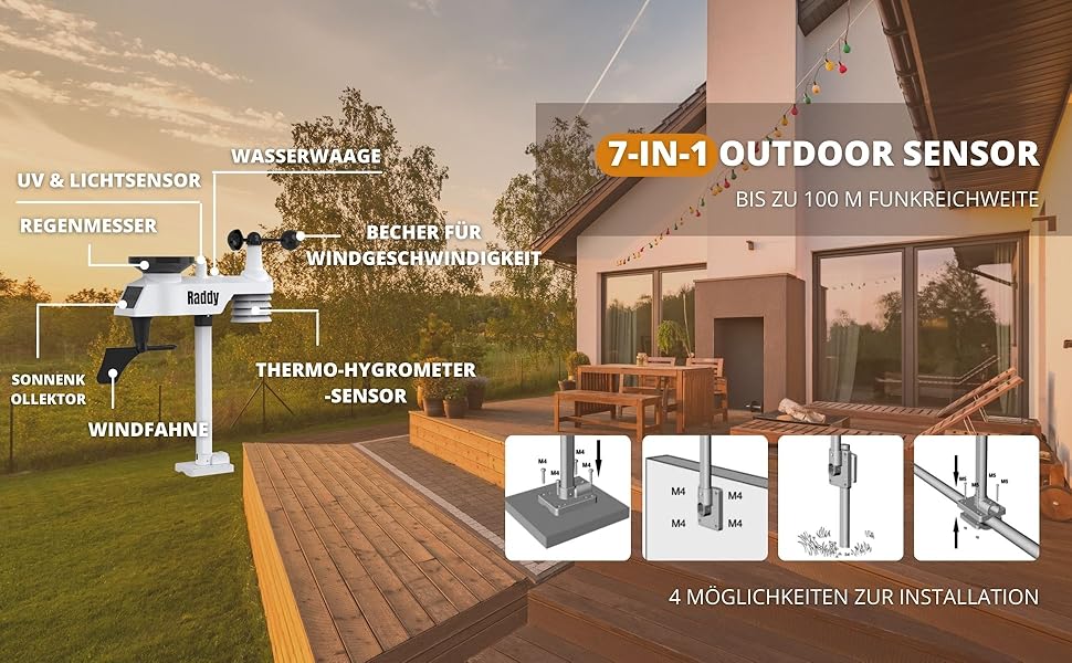 Метеостанція Raddy WF-100C з датчиком температури та вологості, Wi-Fi, 14-в-1: цифровий термометр для дому, офісу, спальні в подарунковій коробці