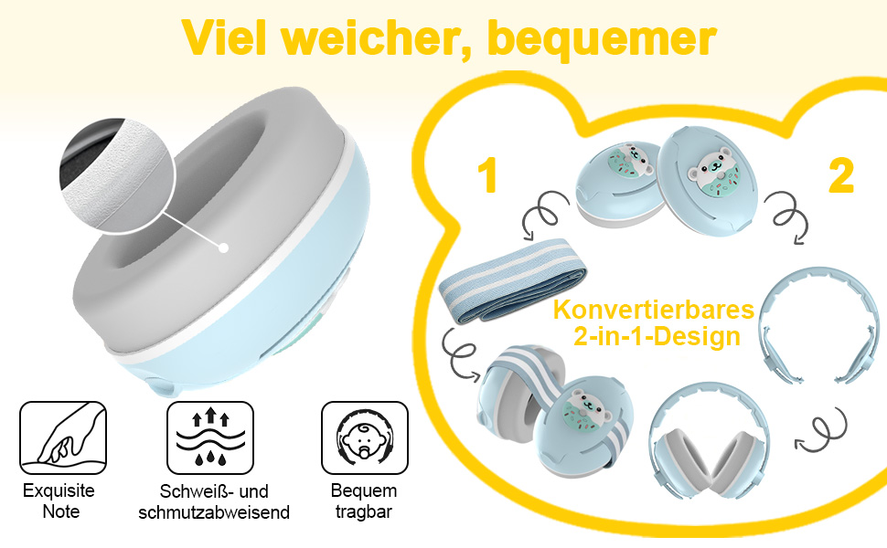 Навушники-захист вух 2-в-1 для немовлят, 0-48 місяців, блакитні