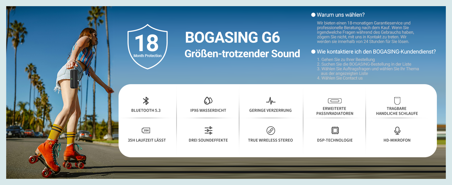 BOGASING G6: Портативна Bluetooth колонка 30W, 35 год, IPX6, USB, TF, AUX, мікрофон - Бежевий