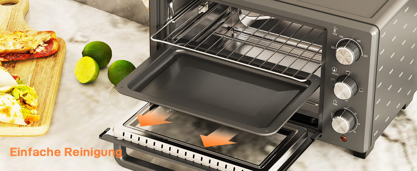 Міні-піч HOMCOM 21 л, 1400 Вт, 100-230°C, таймер, противень, решітка-гриль, вікно, піч для піци, кремово-білий (сірий)