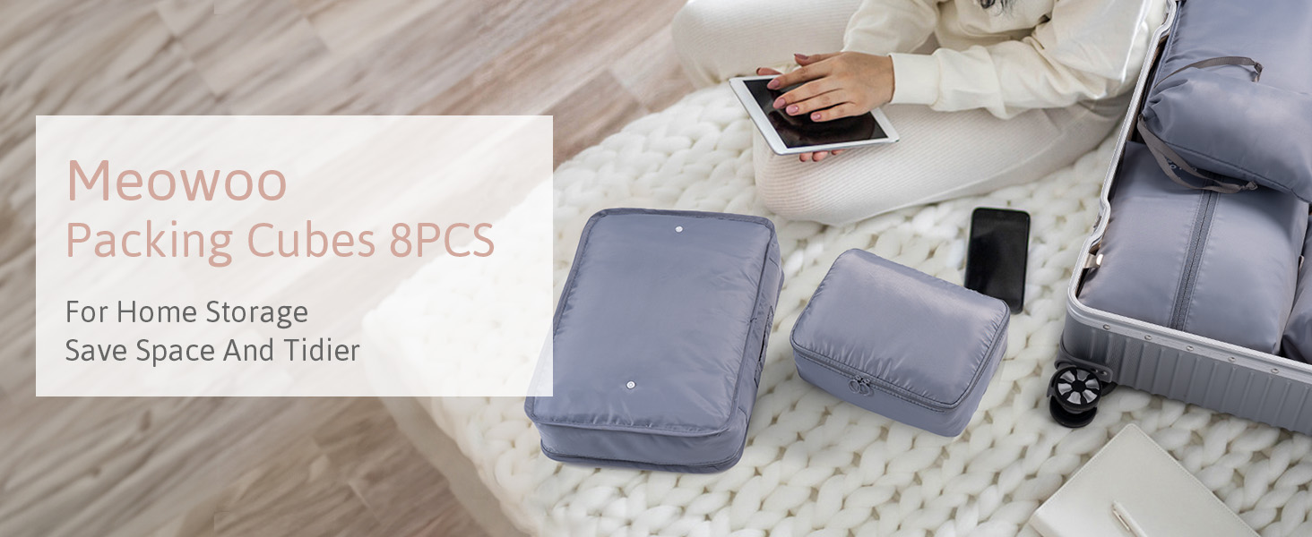 Органайзер для валізи Meowoo, набір 8 шт. (сірий): кубики для пакування, органайзери для подорожей та бізнесу