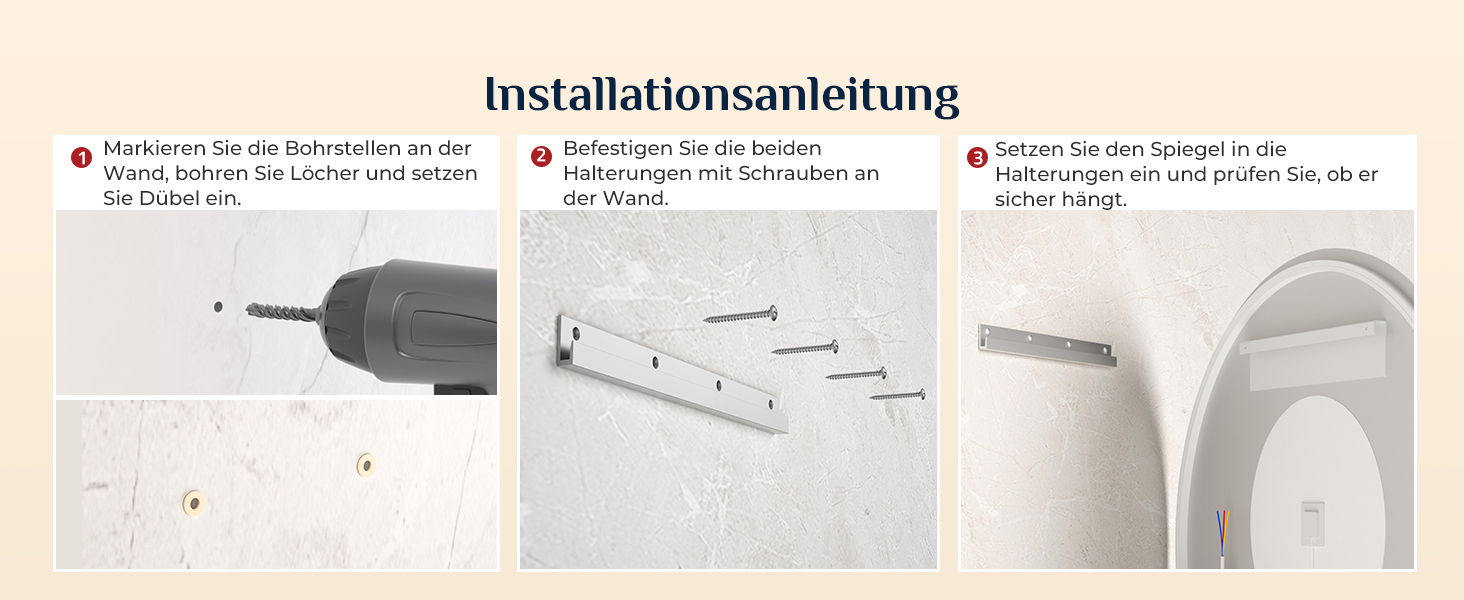 Дзеркало для ванної кімнати Keonjinn кругле, 60см з підсвічуванням, антизапар, сенсорне управління, пам'ять, 3 кольори світла, регулювання яскравості, LED, без рамки