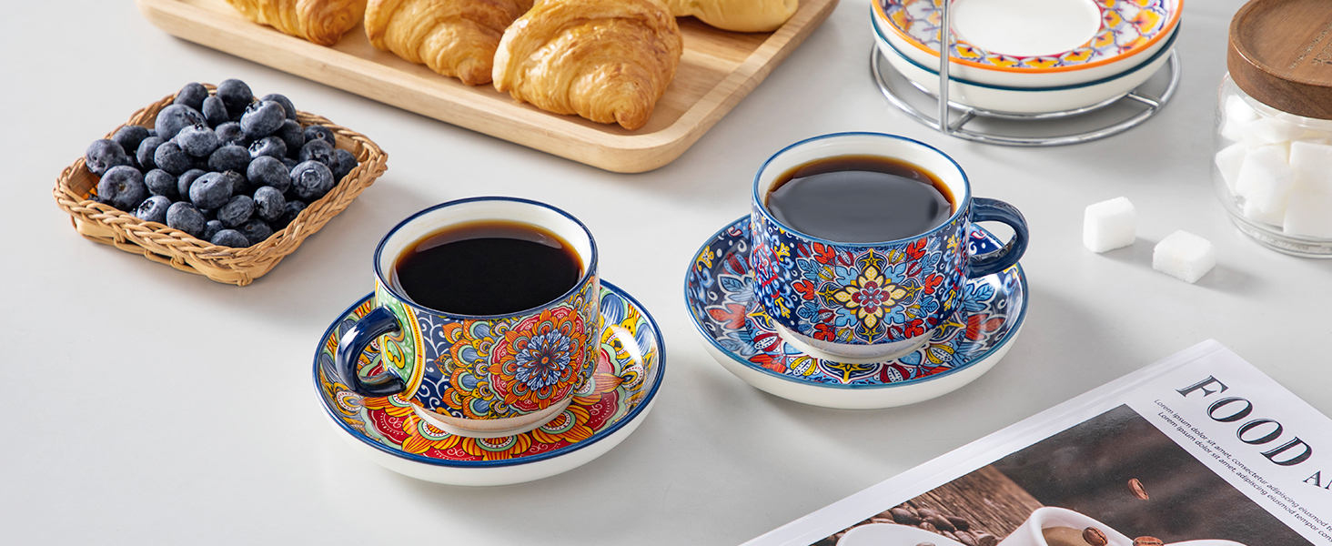 Набір чашок для еспресо Vancasso 4 шт., 150 мл SIMI з підставками та стійкою, керамічні, для капучино, еспресо, лате