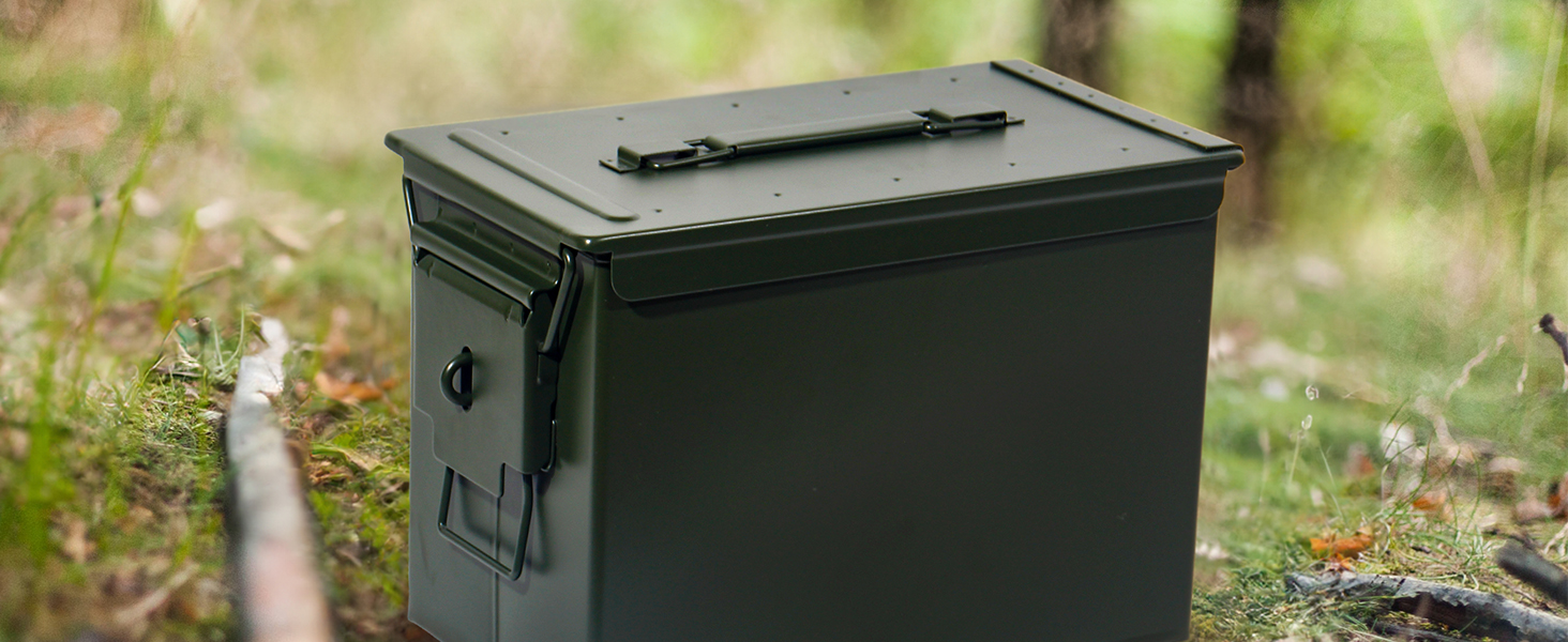 Металева ящик для набоїв US Ammo Box, з замком, для зберігання патронів і літієвих батарей, 28 см, із захисним кільцем 30 см