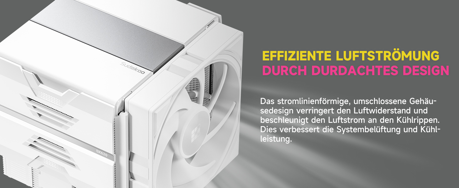 Кулер для процесора Sudokoo SK620 White (AM5): двосекційний повітряний охолоджувач з цифровим дисплеєм, 6 теплотрубками та 2 вентиляторами PWM FDB 120мм, білий
