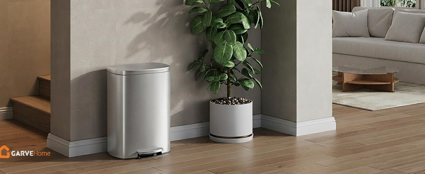 Набір металевих смітників GarveeHome (50л + 10л) з педаллю та кришкою, кухонне відро зі сталі з внутрішнім контейнером, колір нержавіюча сталь