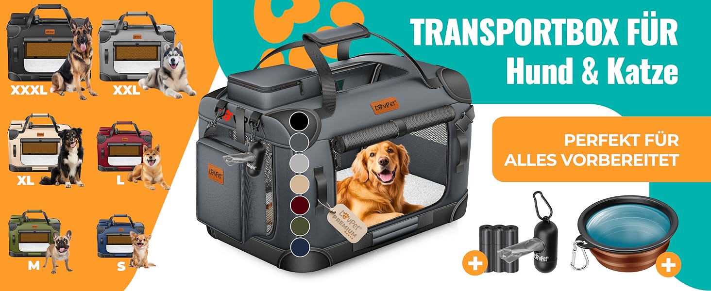 Транспортна переноска для собак та котів M 60x42x44см | Переноска для тварин, складана | З мискою та плечовим ременем | Для котів та собак, антрацит