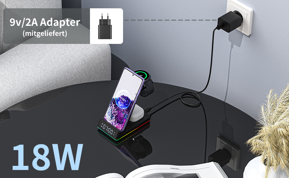 Бездротова зарядка Induktive 3-в-1 для Samsung Galaxy S24/S20 (Ultra), Buds+/Pro/2, Watch 5/5 Pro - швидка зарядка