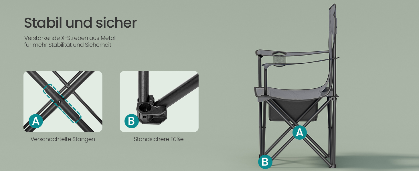 Набір кемпінгових стільців SONGMICS 2 шт, складані, для риболовлі, з високою спинкою, регульованими підлокітниками, підсклянниками, до 150 кг, сірий