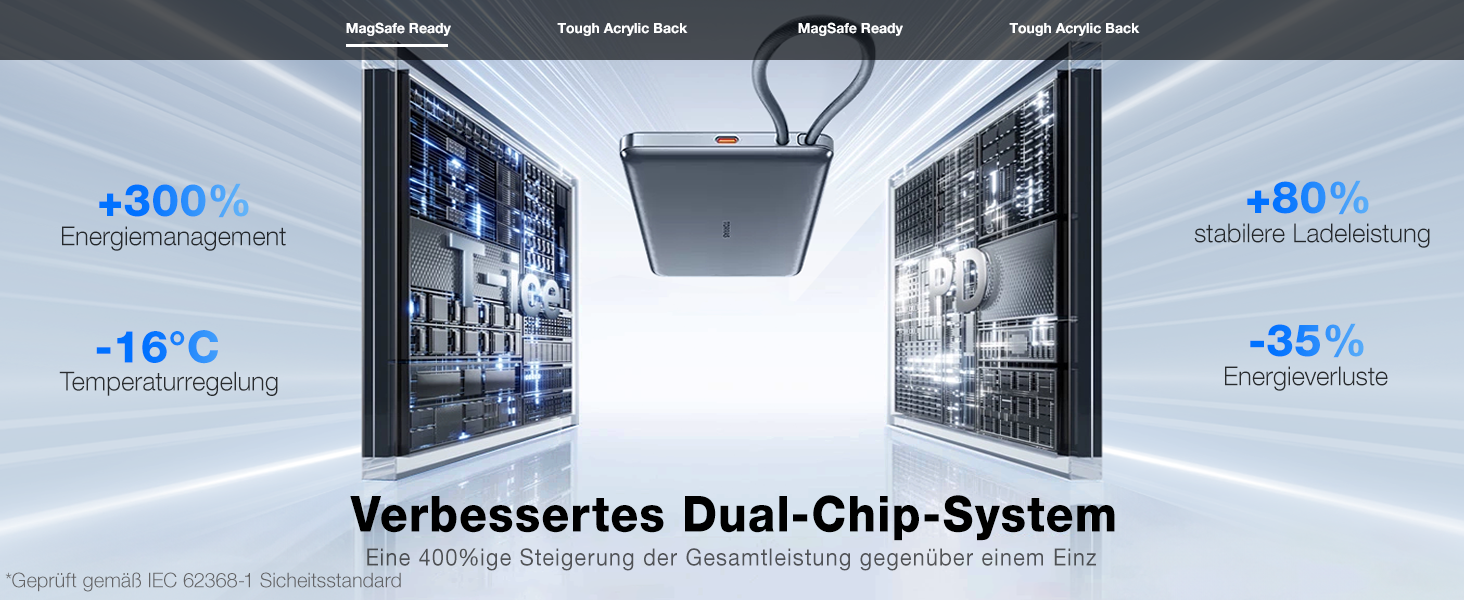 Портативний зарядний пристрій TORRAS 10000mAh з кабелем USB-C, 22.5W PD3.0, білий. Сумісний з iPhone, Samsung, AirPods.