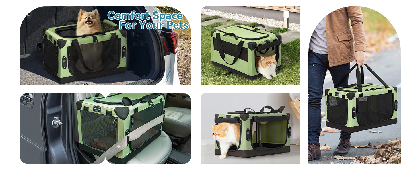 Транспортна переноска для собак та котів Petsfit, складана, для подорожей та авто, XS, зелена