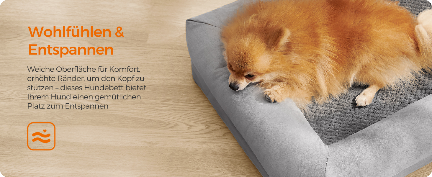 Ортопедичне ліжко для собак Feandrea, м'яке, з піднятими бортиками, 91x68x18 см, знімний чохол, антиковзаюча підставка